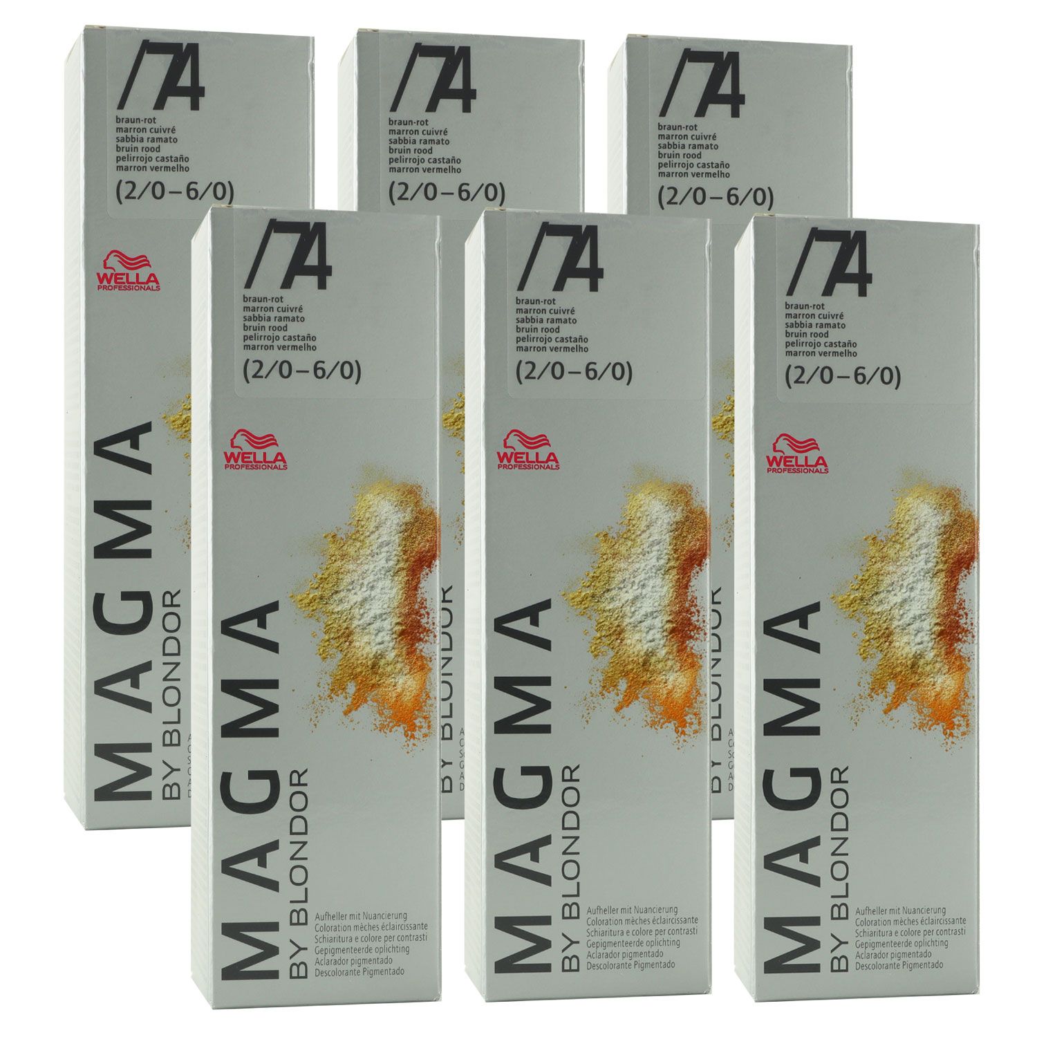 Wella Magma 6 x 120 g /74 braun-rot aufhellende Str�hnen-Haarfarbe Set