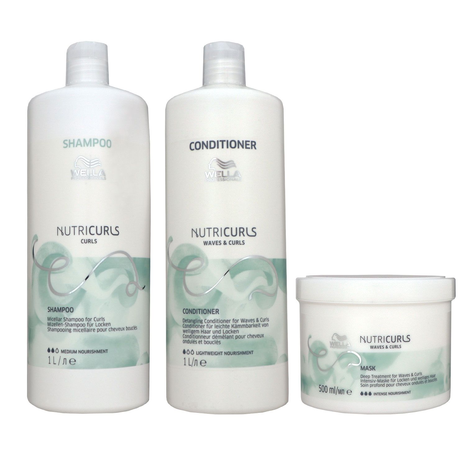 Wella Nutricurls 1000 ml Shampoo & 1000 ml Conditioner & 500 ml Maske Set