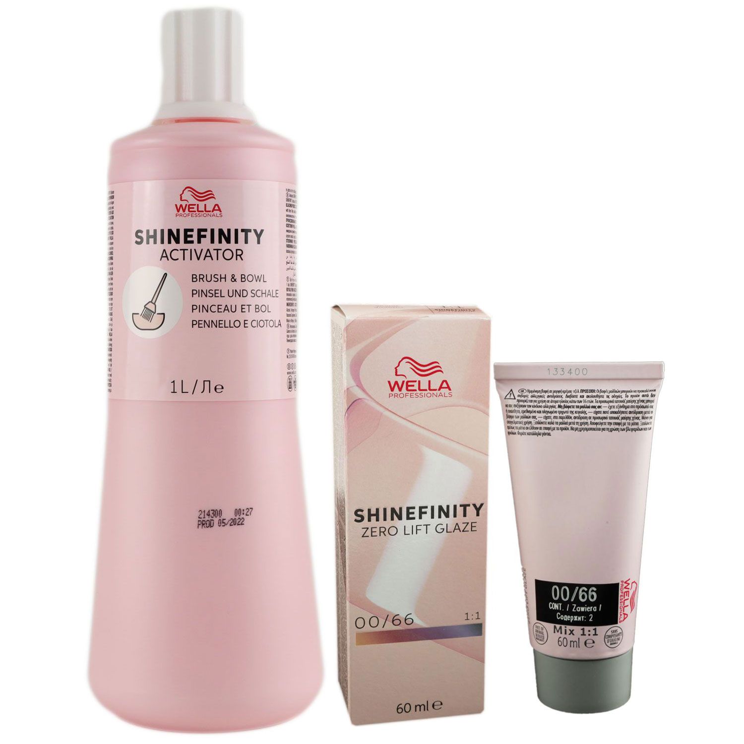Wella Shinefinity Glaze Booster 60 ml 00/66 & Activator Brush Bowl 2 % 1 L Set