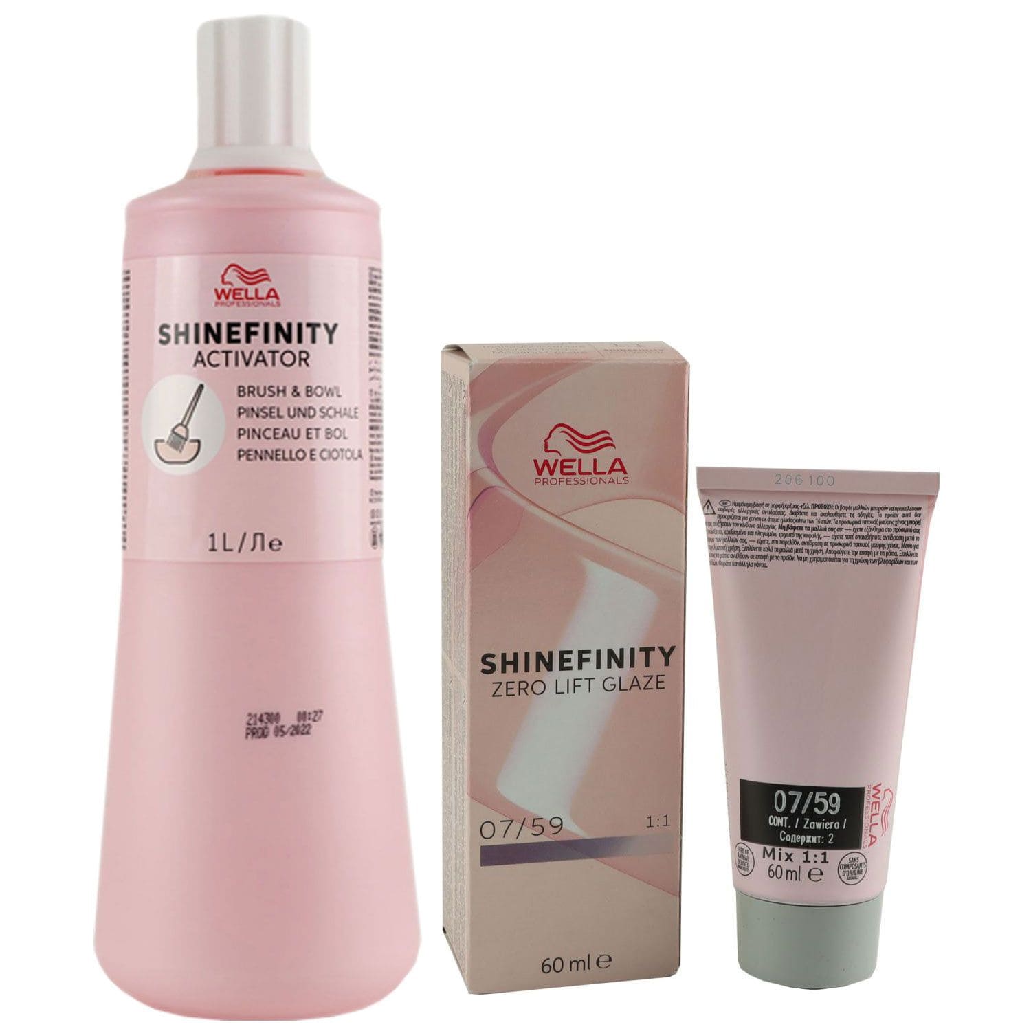 Wella Shinefinity Glaze Cool 60 ml 07/59 & Activator Brush Bowl 2% 1L Entwickler