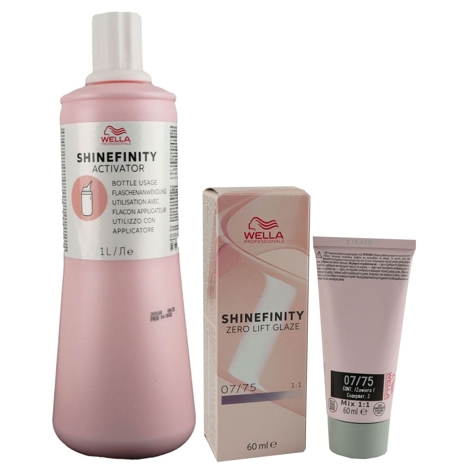 Wella Shinefinity Glaze Cool 60 ml 07/75 & Activator Bottle 2 % 1L Entwickler