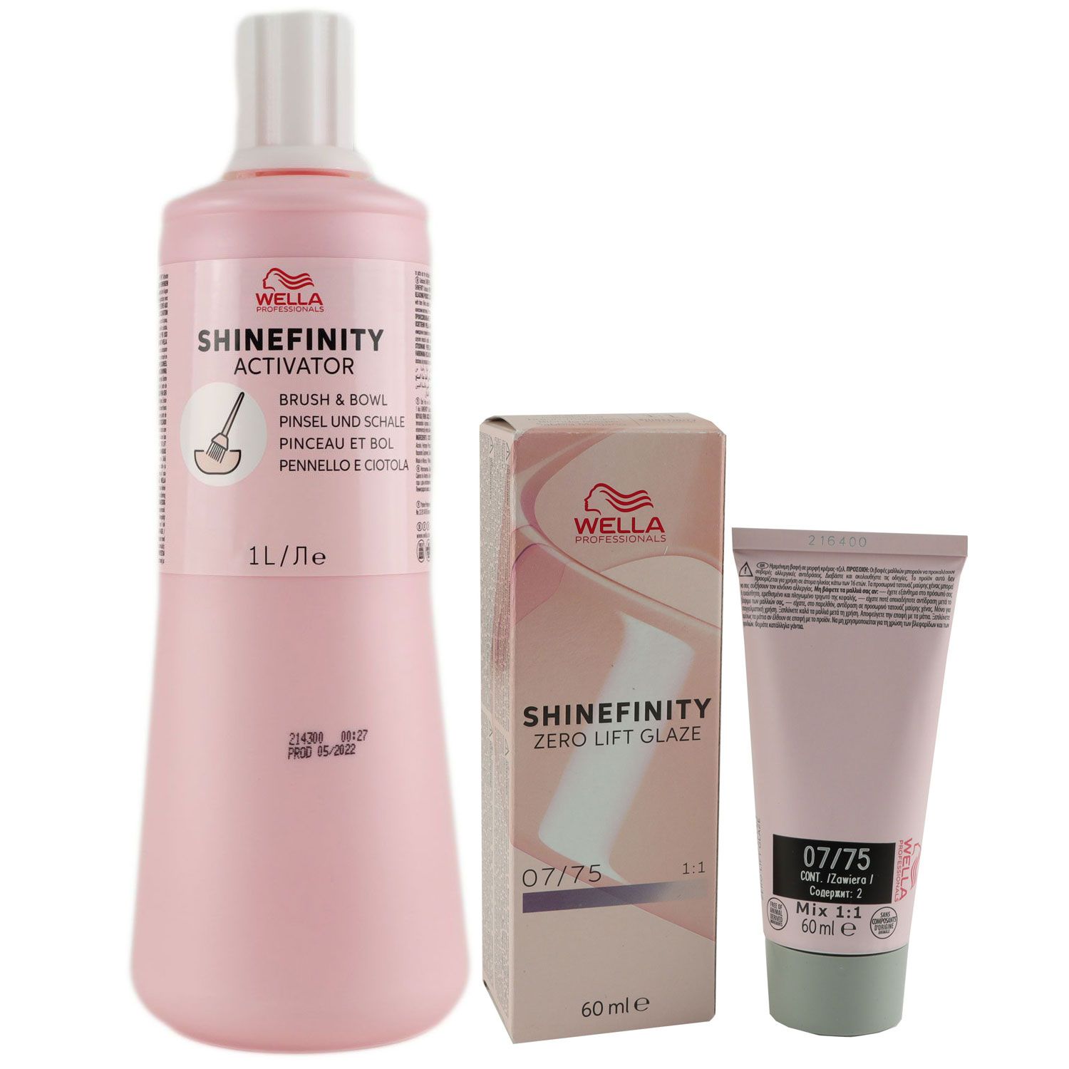 Wella Shinefinity Glaze Cool 60 ml 07/75 & Activator Brush Bowl 2% 1L Entwickler