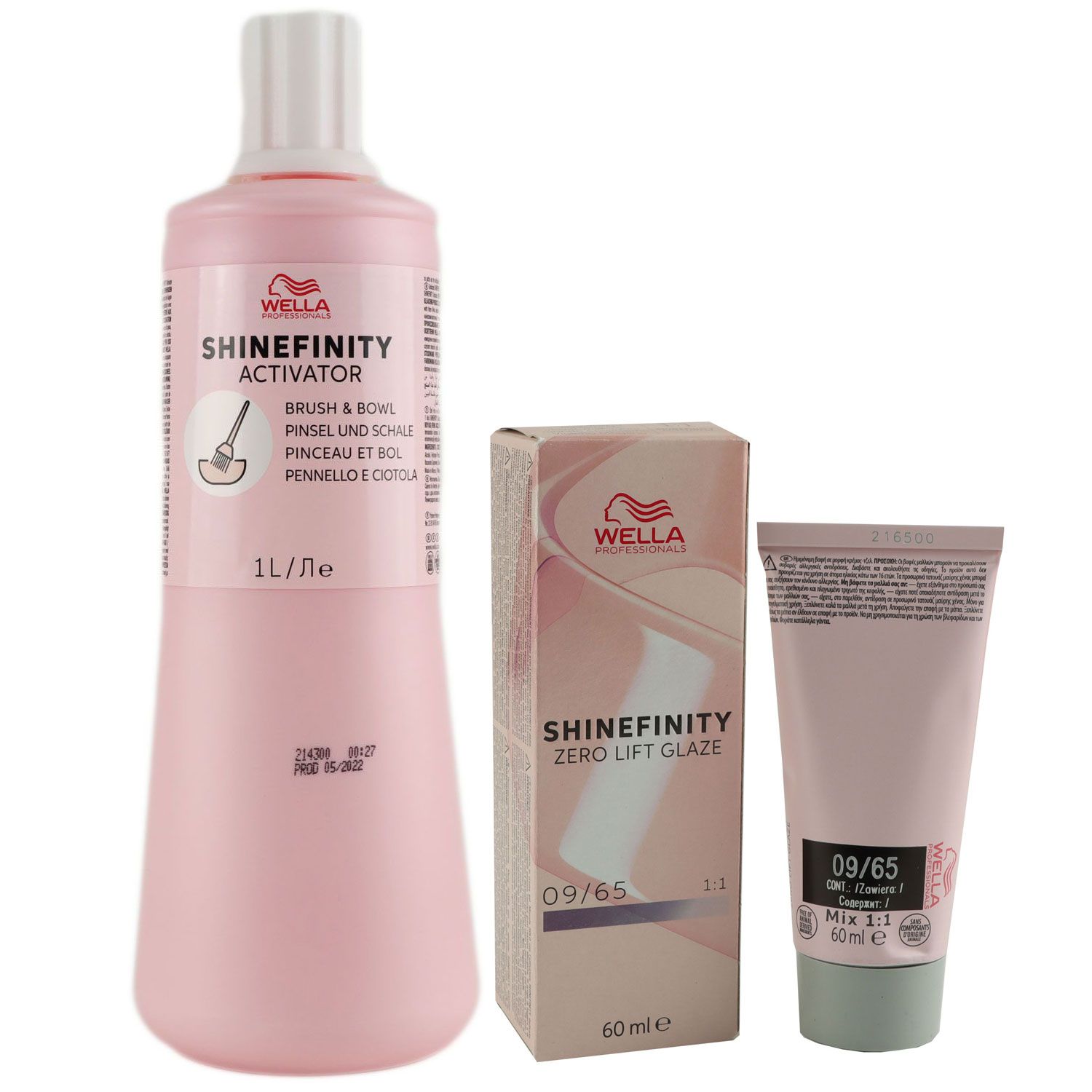 Wella Shinefinity Glaze Cool 60 ml 09/65 & Activator Brush Bowl 2% 1L Entwickler