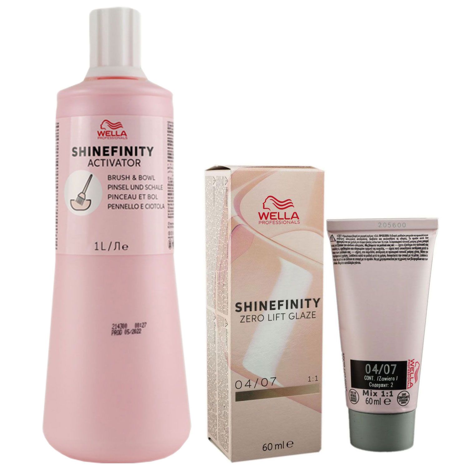 Wella Shinefinity Glaze Natural 60ml 04/07 & Activator Brush Bowl 2% 1L Entwickler