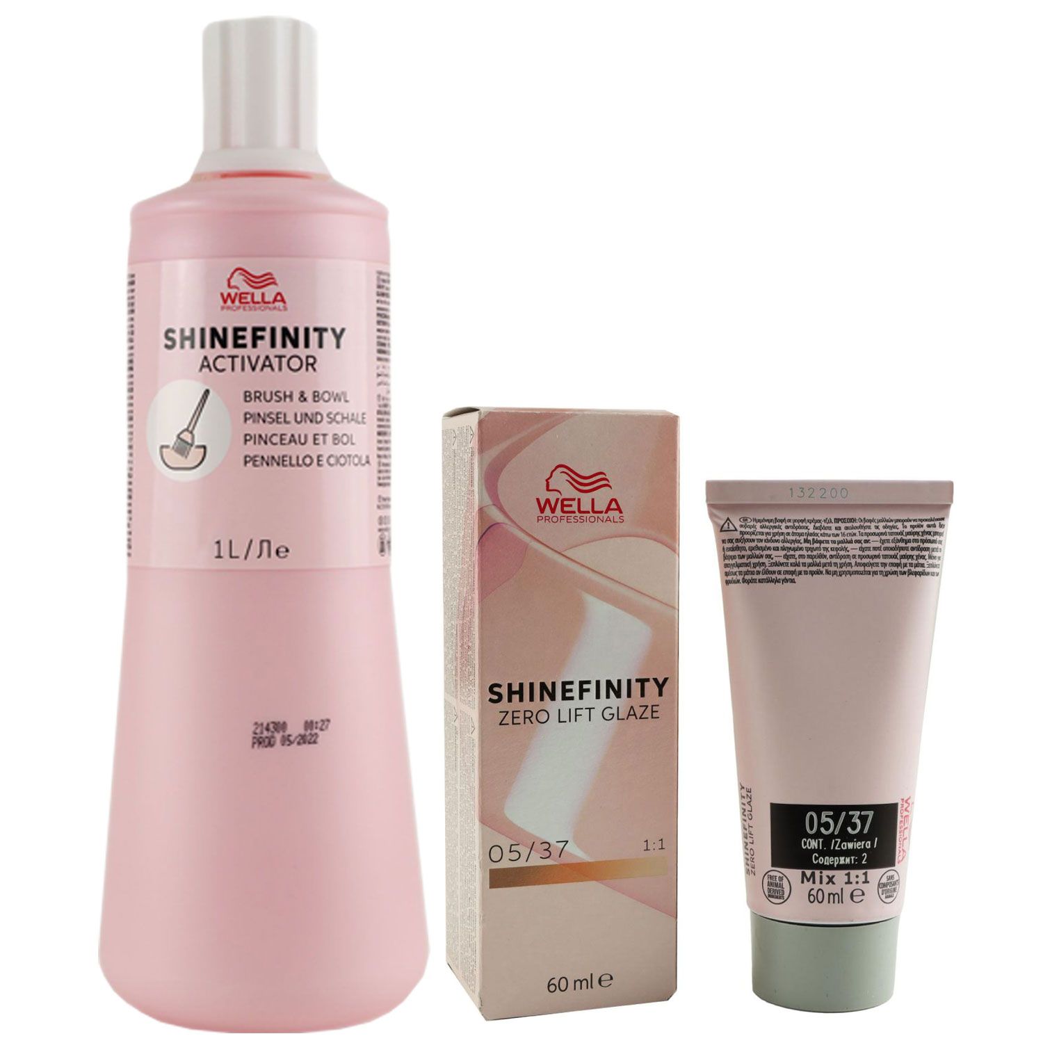 Wella Shinefinity Glaze Warm 60 ml 05/37 & Activator Brush Bowl 2% 1L Entwickler