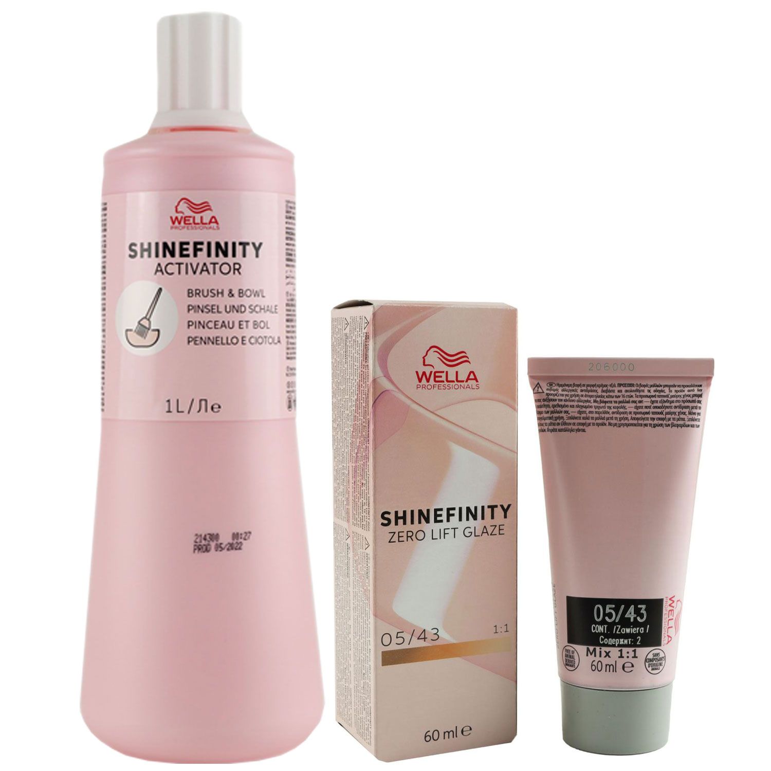 Wella Shinefinity Glaze Warm 60 ml 05/43 & Activator Brush Bowl 2% 1L Entwickler