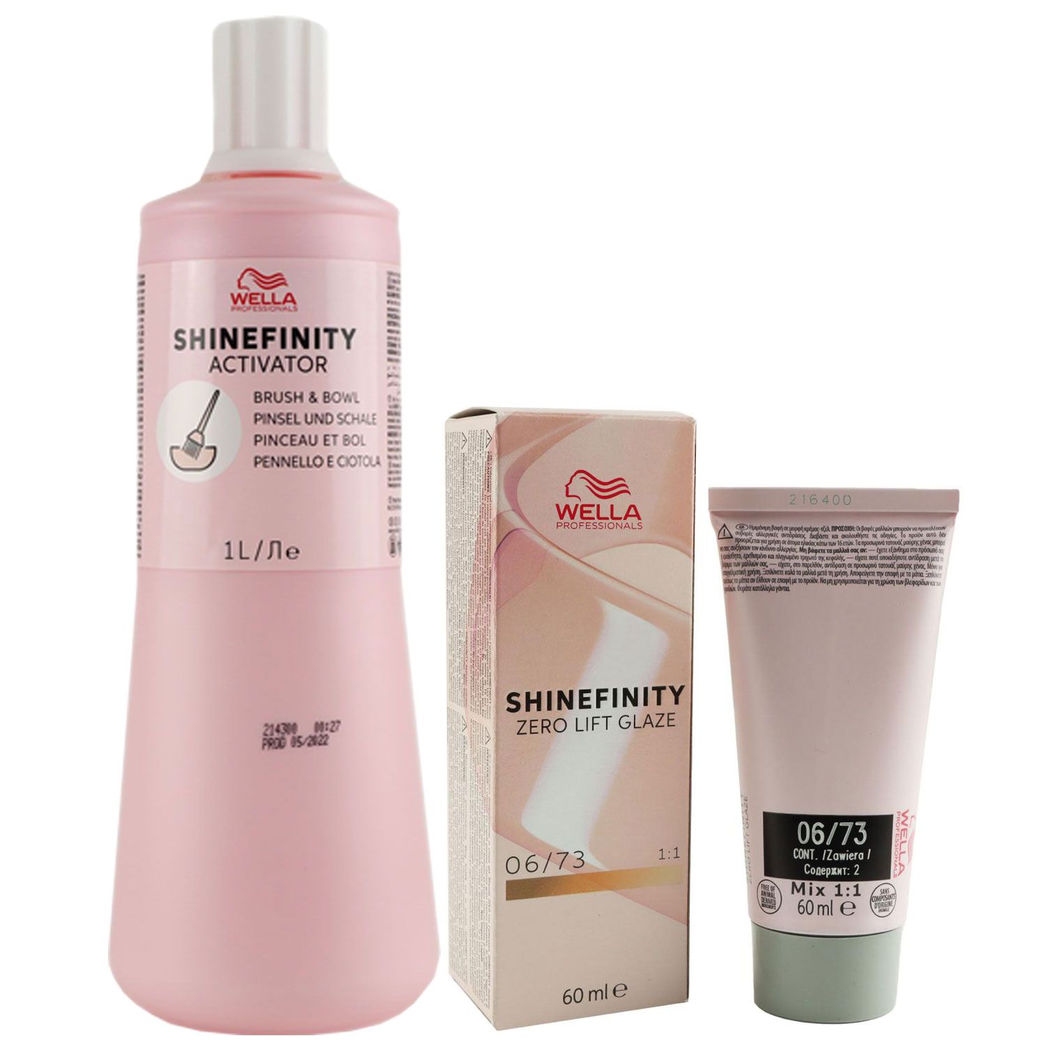 Wella Shinefinity Glaze Warm 60 ml 06/73 & Activator Brush Bowl 2% 1L Entwickler