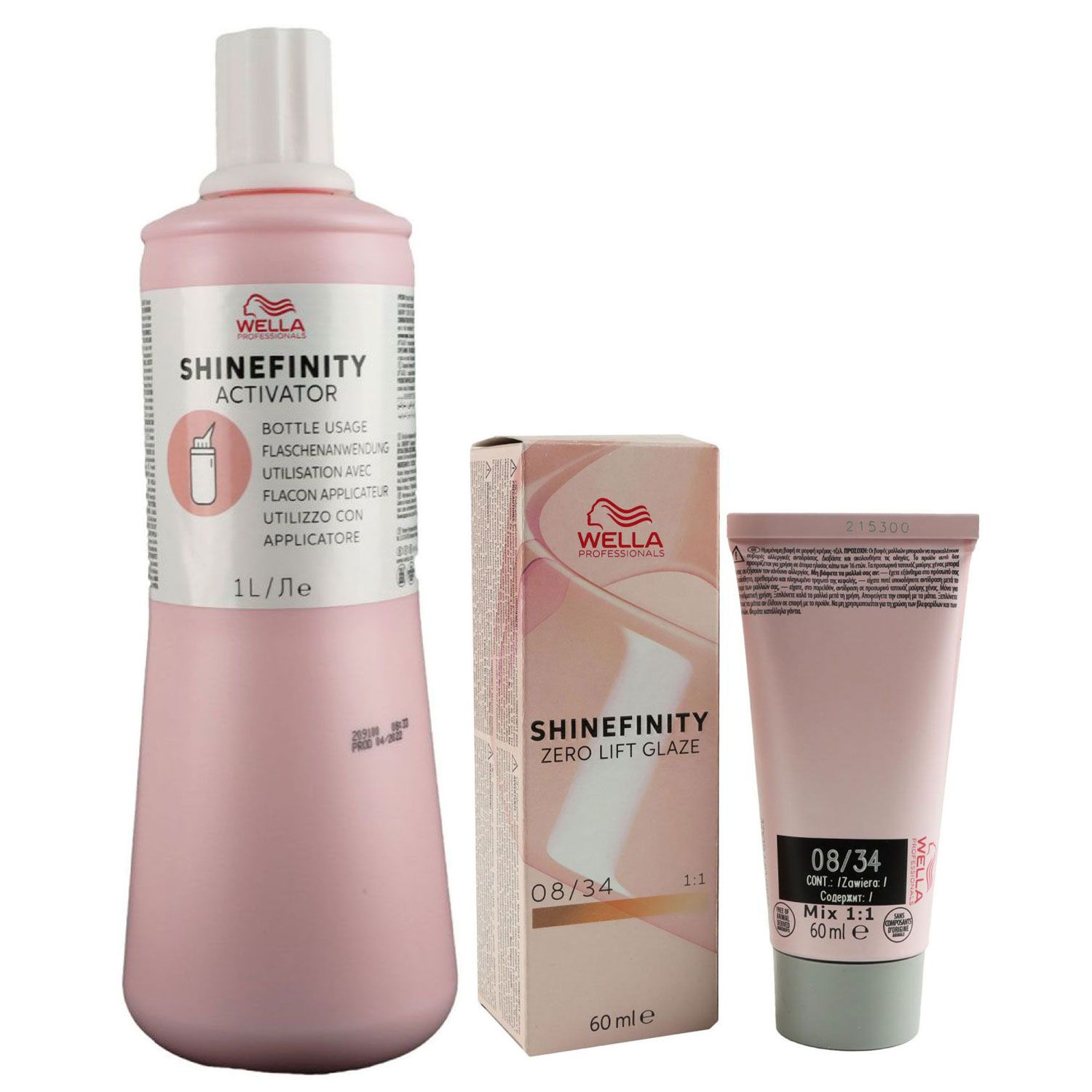 Wella Shinefinity Glaze Warm 60 ml 08/34 & Activator Bottle 2 % 1L Entwickler