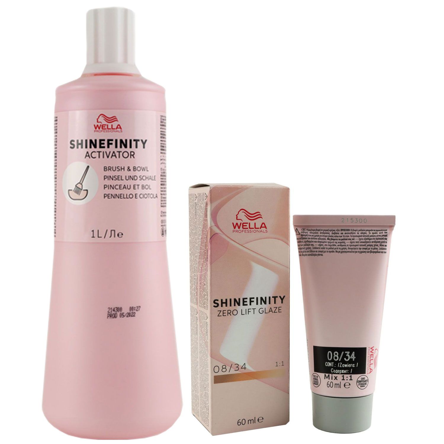 Wella Shinefinity Glaze Warm 60 ml 08/34 & Activator Brush Bowl 2% 1L Entwickler