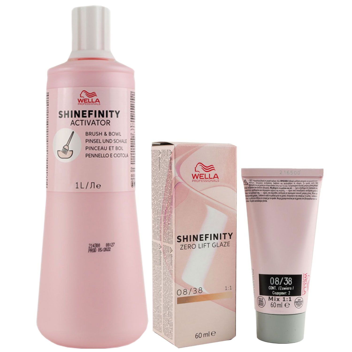 Wella Shinefinity Glaze Warm 60 ml 08/38 & Activator Brush Bowl 2% 1L Entwickler