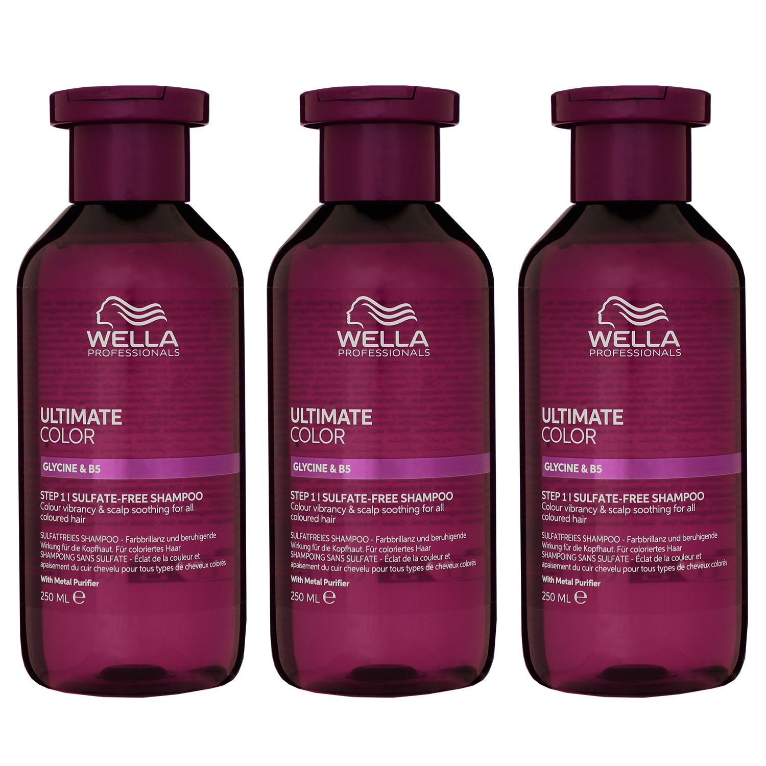 Wella Ultimate Color Sulfatfreies Shampoo 3 x 250 ml f�r coloriertes Haar Step 1 Set