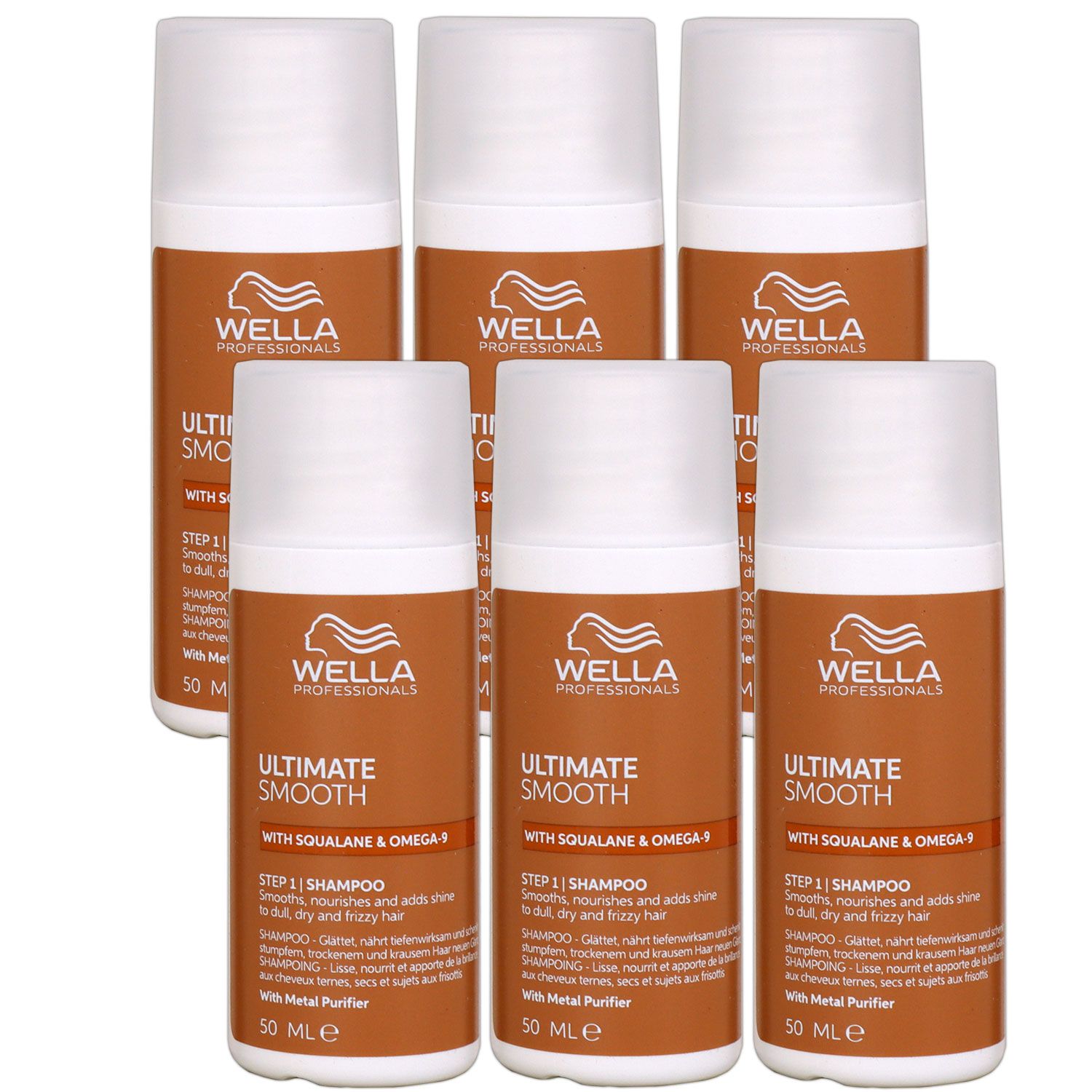 Wella Ultimate Smooth Shampoo 6 x 50 ml f�r trockenes Haar Step 1 Set