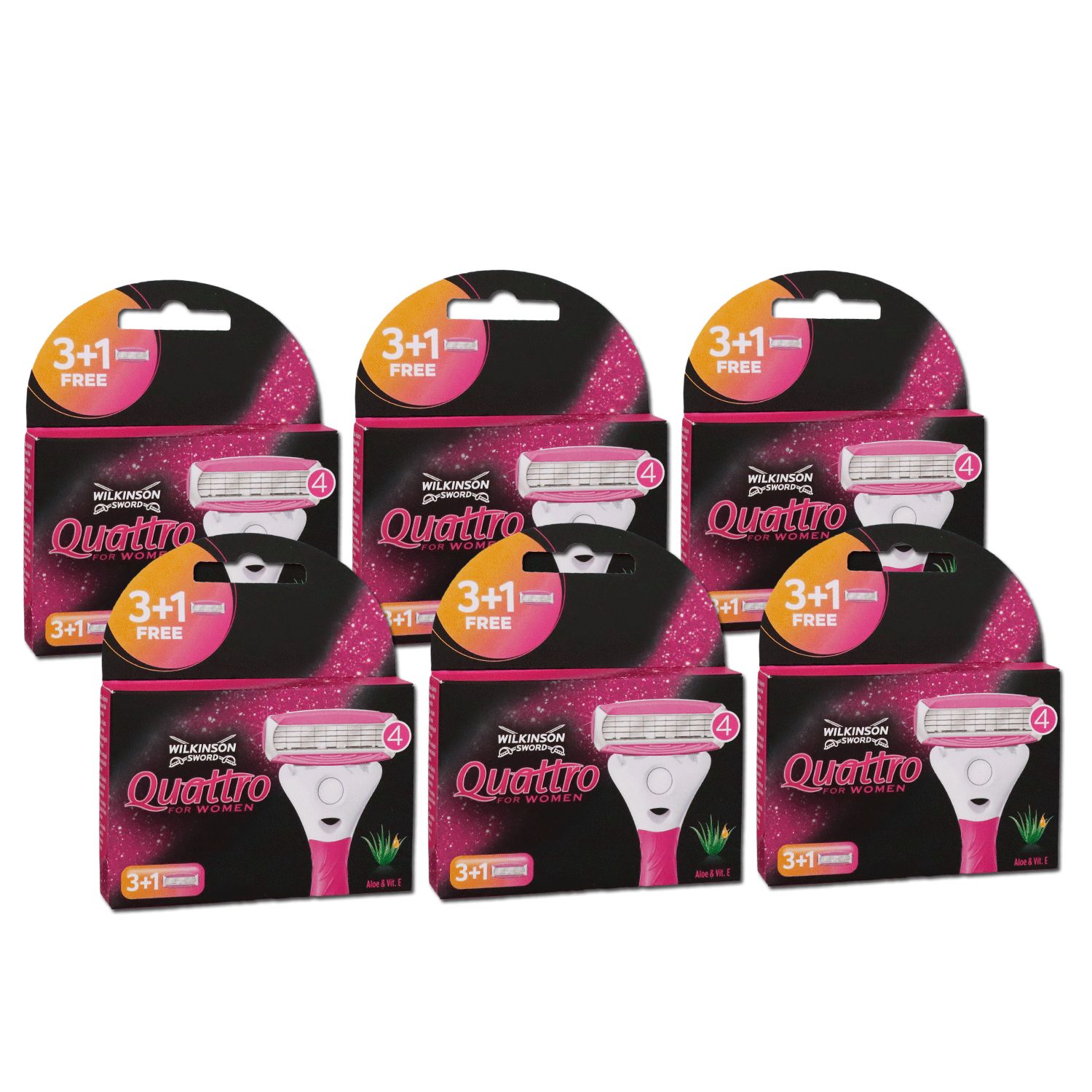 Wilkinson Quattro For Women Rasierklingen 6 x 3+1 Ersatzklingen Aloe Vera Set