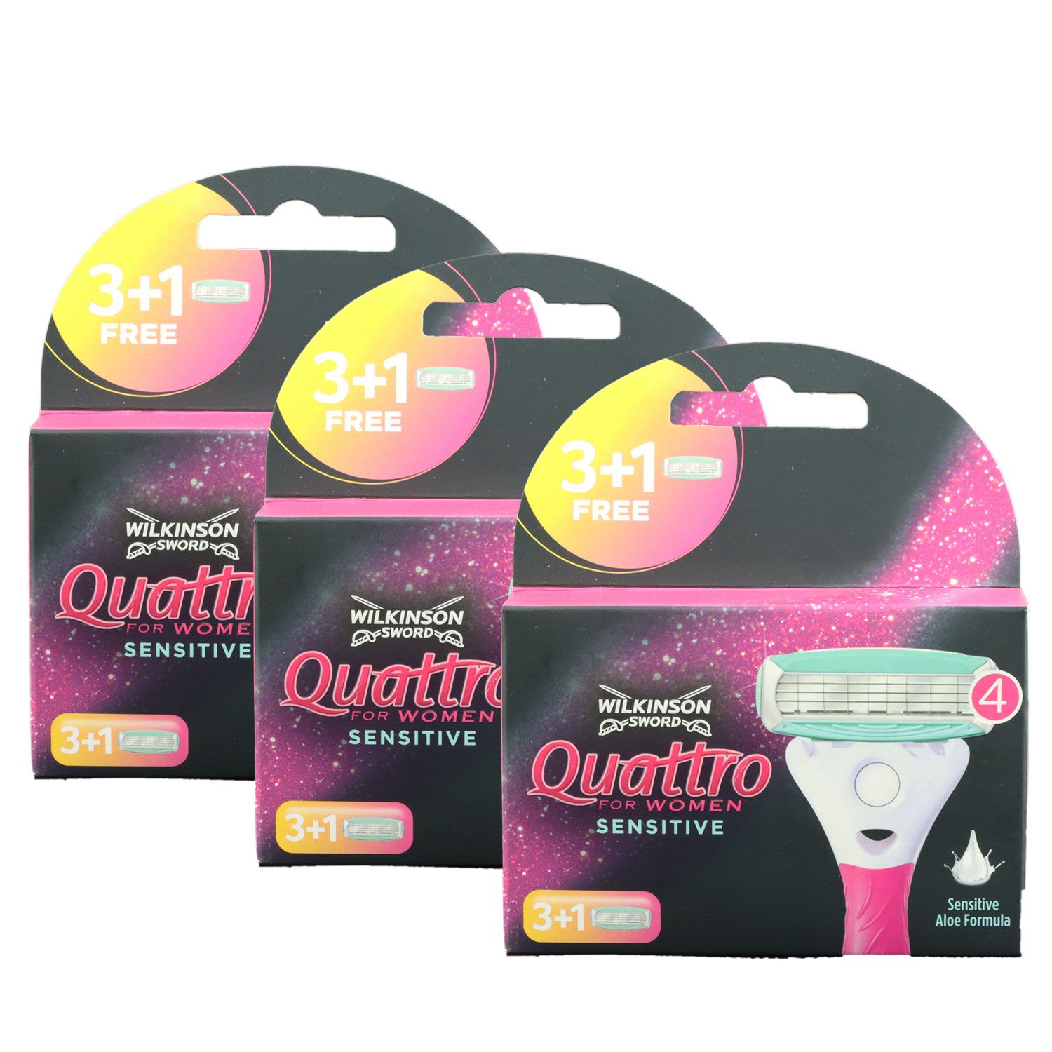 Wilkinson Quattro For Women Sensitiv 3 x 3+1 Rasierklingen Ersatzklingen Aloe Vera Set