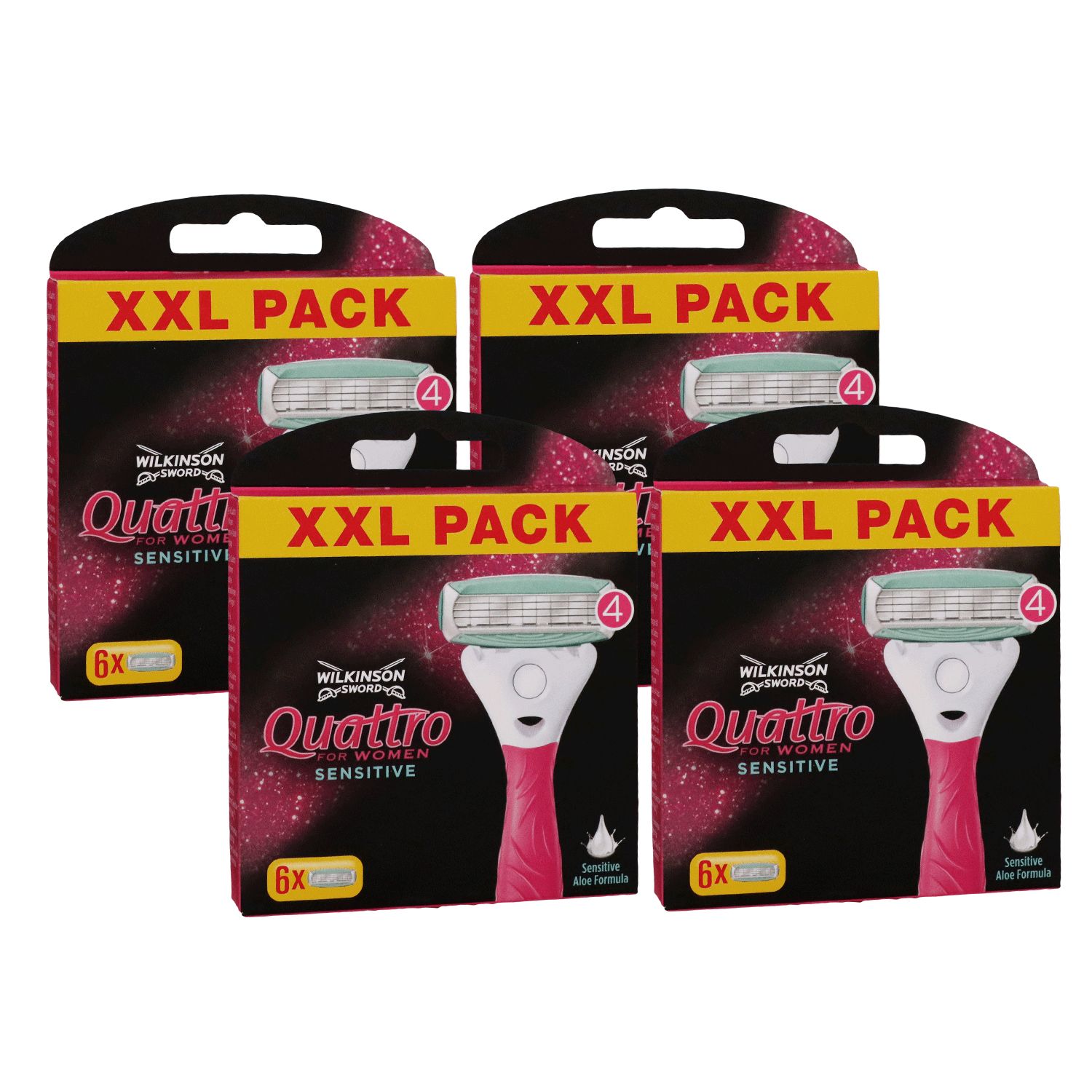 Wilkinson Quattro For Women Sensitiv 4 x 6 Rasierklingen Ersatzklingen Aloe Vera XXL Set