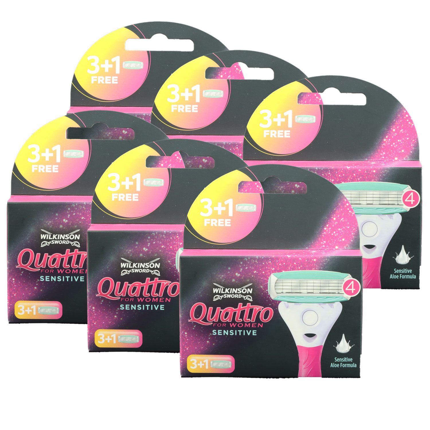 Wilkinson Quattro For Women Sensitiv 6 x 3+1 Rasierklingen Ersatzklingen Aloe Vera Set