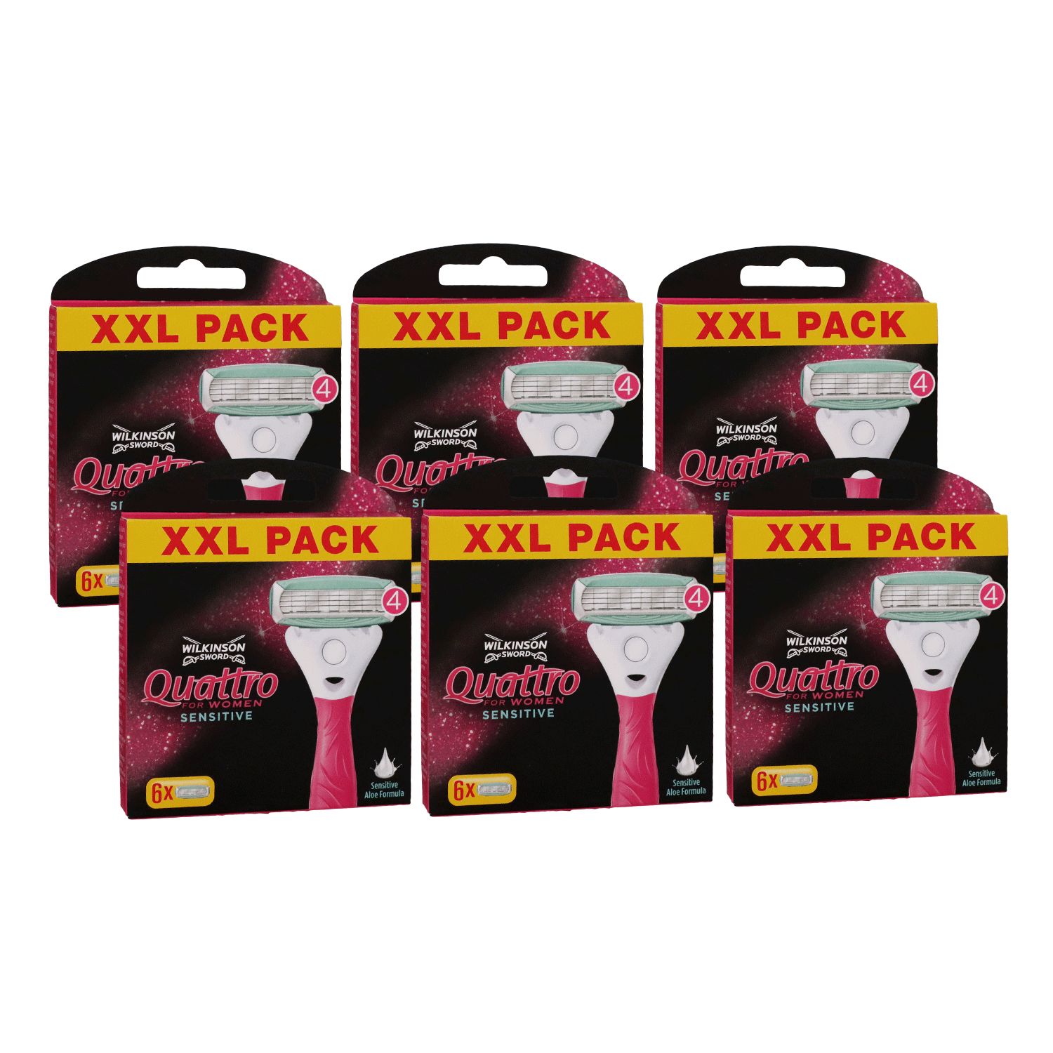 Wilkinson Quattro For Women Sensitiv 6 x 6 Rasierklingen Ersatzklingen Aloe Vera XXL Set