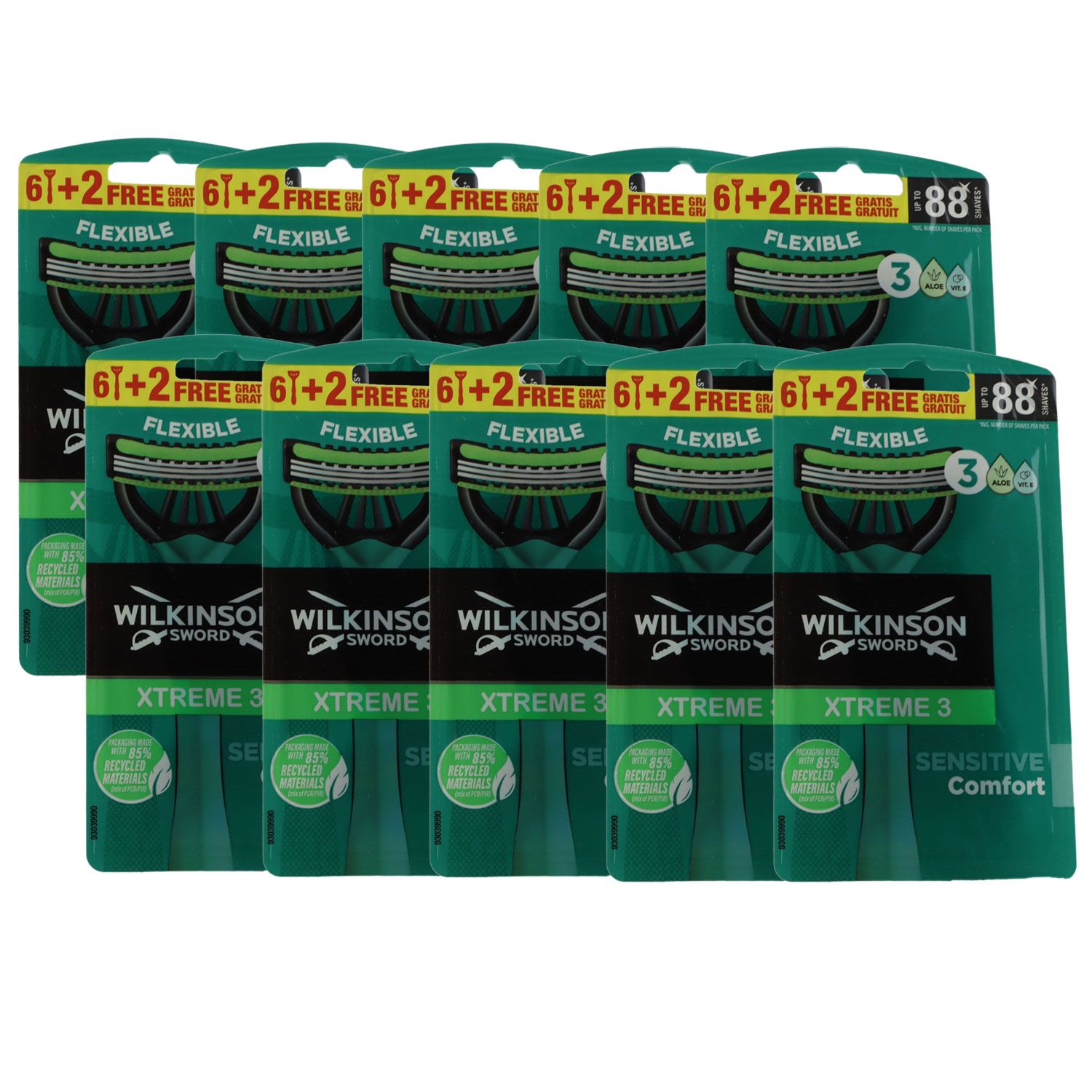 Wilkinson Xtreme 3 Sensitive Comfort 10 x 6 + 2 Einwegrasierer 60 St�ck Herrenrasierer Set